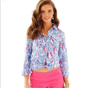Lilly Pulitzer sailboat cotton  button up Top